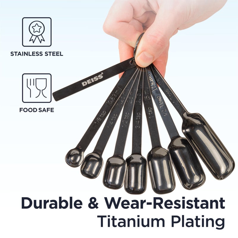 Deiss PRO Heavy Duty Stainless Steel Measuring Spoons for Cooking Spices Dry or Liquid Ingredients Fits in Spice Jar Adjustable Measuring Spoon Set of 7 Measuring with Leveler Measuring Spoons Set - Image 4