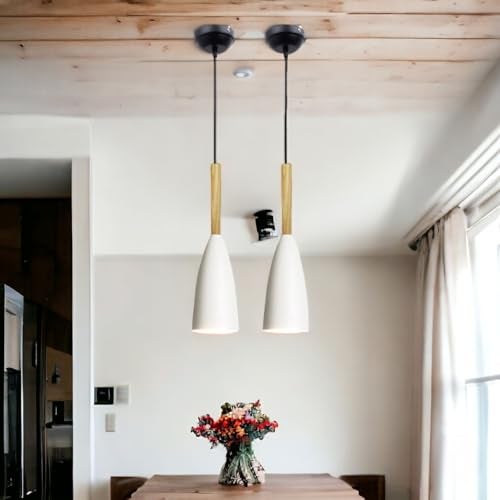 GreyWings Modern Cone White Aluminium Hanging Pendant Light Cord, Antique Decor, E-27 Holder,(Bulb is not Included.) Pack of 2 - Image 1