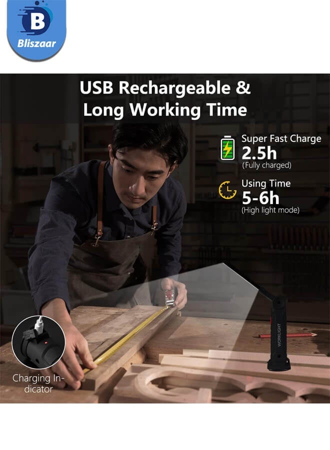 Bliszaar Working Light Portable, Rechargeable Work Lights with Magnetic Base Hanging Hook,360° Rotate 5 Modes,COB LED 800 Lumens Foldable Inspection Light for Car Repair, Grill and Outdoor Use - Image 5