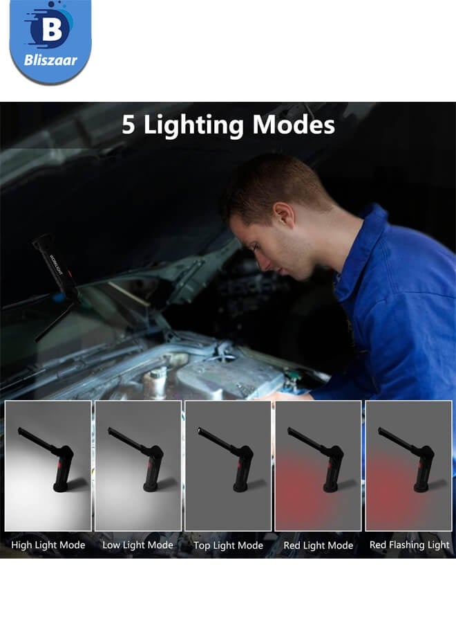 Bliszaar Working Light Portable, Rechargeable Work Lights with Magnetic Base Hanging Hook,360° Rotate 5 Modes,COB LED 800 Lumens Foldable Inspection Light for Car Repair, Grill and Outdoor Use - Image 2