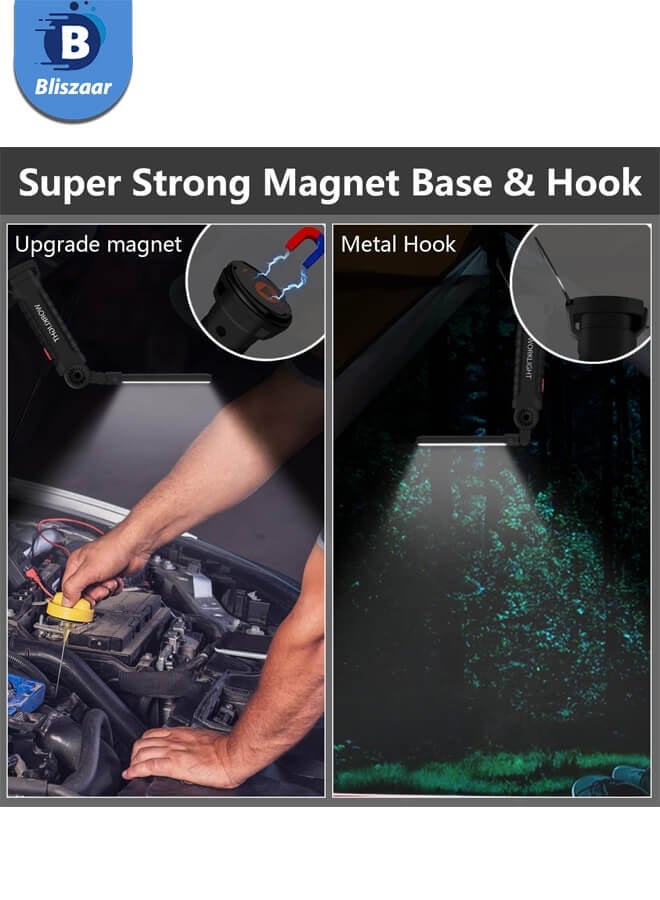 Bliszaar Working Light Portable, Rechargeable Work Lights with Magnetic Base Hanging Hook,360° Rotate 5 Modes,COB LED 800 Lumens Foldable Inspection Light for Car Repair, Grill and Outdoor Use - Image 4