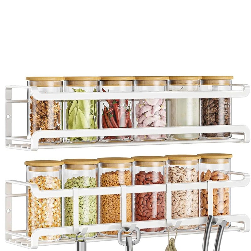 Bunoxea Spice Rack wall mounted 2 Pack, Space-Saving Spice Organizer for Spice Jars and Seasonings,Screw or Adhesive Hanging Spice Rack Organizer for Your Kitchen Cabinet,or Pantry Door,White - Image 1