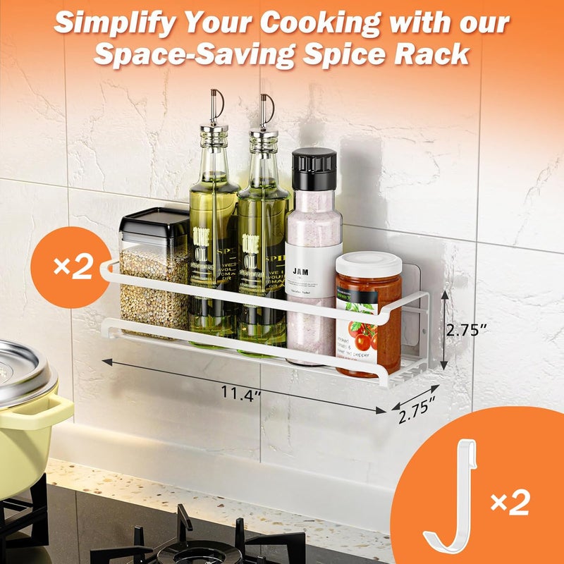 Bunoxea Spice Rack wall mounted 2 Pack, Space-Saving Spice Organizer for Spice Jars and Seasonings,Screw or Adhesive Hanging Spice Rack Organizer for Your Kitchen Cabinet,or Pantry Door,White - Image 2