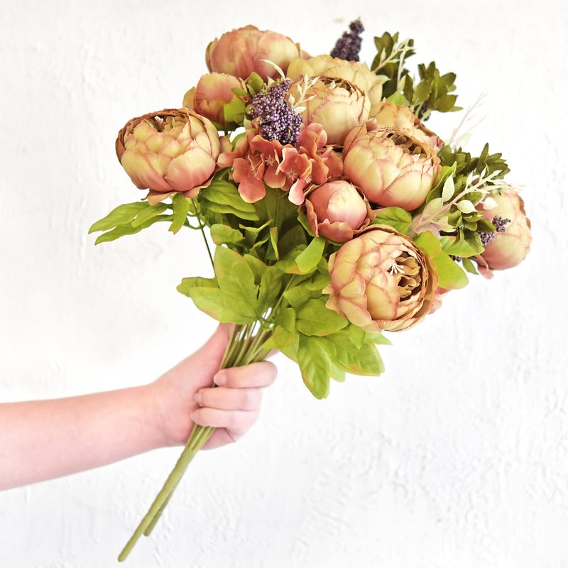 FiveSeasonStuff Tawny Brown Artificial Peony Bouquets, 2 Silk Flower Bundles with Hydrangea Accents for Wedding Centerpieces & Home Decor - Image 4