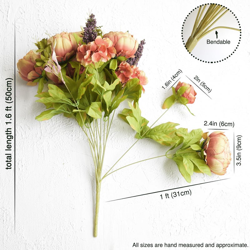 FiveSeasonStuff Tawny Brown Artificial Peony Bouquets, 2 Silk Flower Bundles with Hydrangea Accents for Wedding Centerpieces & Home Decor - Image 5