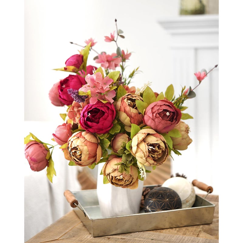 FiveSeasonStuff Tawny Brown Artificial Peony Bouquets, 2 Silk Flower Bundles with Hydrangea Accents for Wedding Centerpieces & Home Decor - Image 3