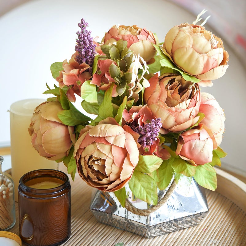 FiveSeasonStuff Tawny Brown Artificial Peony Bouquets, 2 Silk Flower Bundles with Hydrangea Accents for Wedding Centerpieces & Home Decor - Image 2