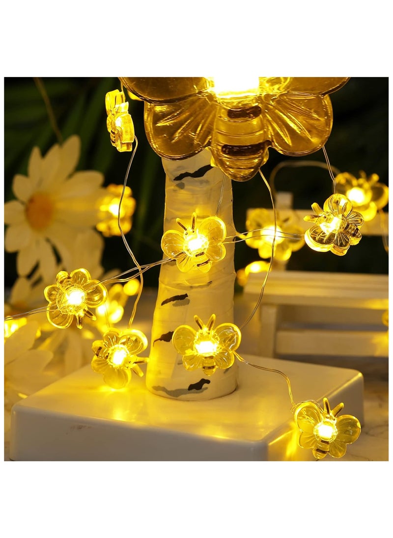ViveLifDeco Bee Lights Decor, 6.6ft 20 LEDs Cute Battery Operated Bee String Fairy Lights, Honey Bee Gifts Women Girls, Bee Decorations String Lights for Bedroom Plants Patios Party Wedding Party  - Image 1