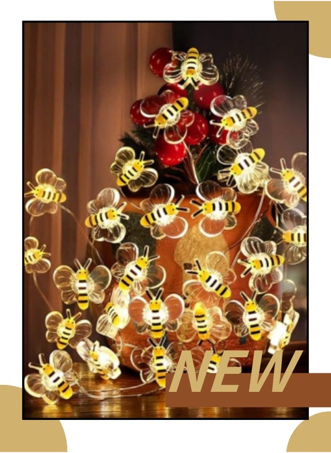 ViveLifDeco Bee Lights Decor, 6.6ft 20 LEDs Cute Battery Operated Bee String Fairy Lights, Honey Bee Gifts Women Girls, Bee Decorations String Lights for Bedroom Plants Patios Party Wedding Party  - Image 3