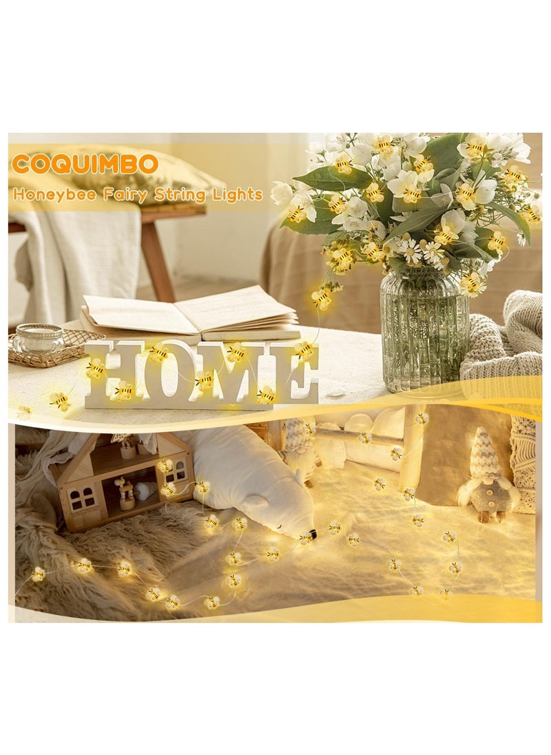ViveLifDeco Bee Lights Decor, 6.6ft 20 LEDs Cute Battery Operated Bee String Fairy Lights, Honey Bee Gifts Women Girls, Bee Decorations String Lights for Bedroom Plants Patios Party Wedding Party  - Image 2