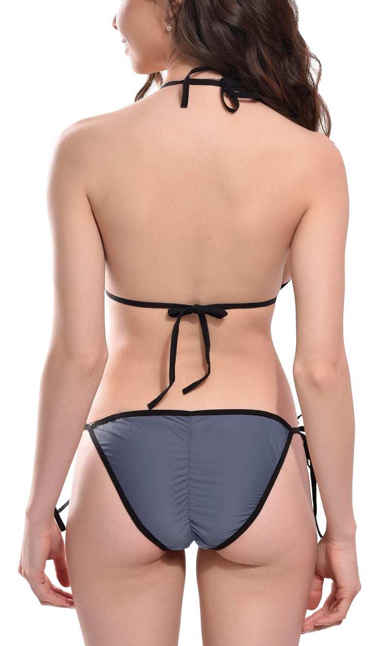Xs and Os Women Bikini Halter Bra and Side Tie Panty Lingerie Set (Free Size, Metallic Grey (Black)) - Image 3