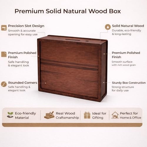 PulGos Wooden Money Saving Box with Marker | 1 Lakh (₹1,00,000) Goal Piggy Bank for Kids & Adults | Savings Tracker Gullak | Coin & Cash Deposit Wooden Money Bank | Money Milestone Box - Image 2