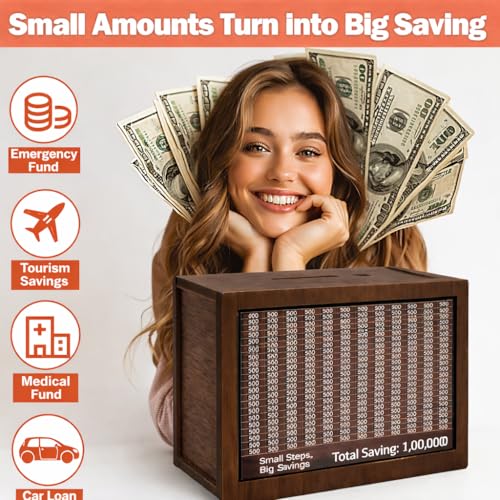 PulGos Wooden Money Saving Box with Marker | 1 Lakh (₹1,00,000) Goal Piggy Bank for Kids & Adults | Savings Tracker Gullak | Coin & Cash Deposit Wooden Money Bank | Money Milestone Box - Image 3