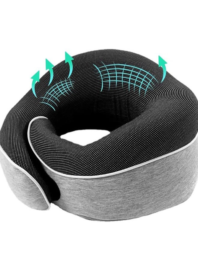 Arabest Travel Pillow Pure Memory Foam Pillow for Airplanes&Car Soft Full Neck Chin Support Best Surround Adjustable Pillow Sleep Travel (Grey）  - Image 1