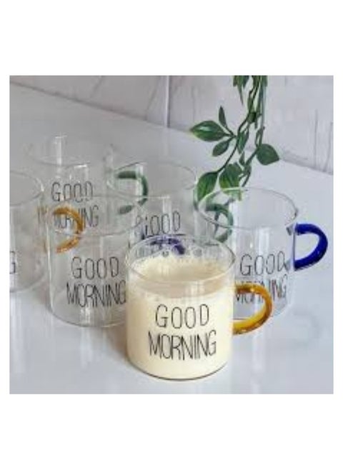 Glass cup set with colored handles - 6 pieces for coffee and espresso