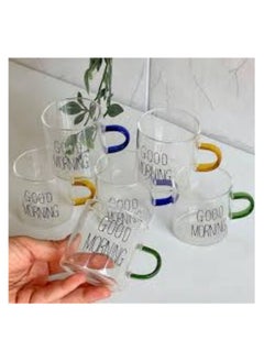 Generic Glass cup set with colored handles - 6 pieces for coffee and espresso  - Image 2