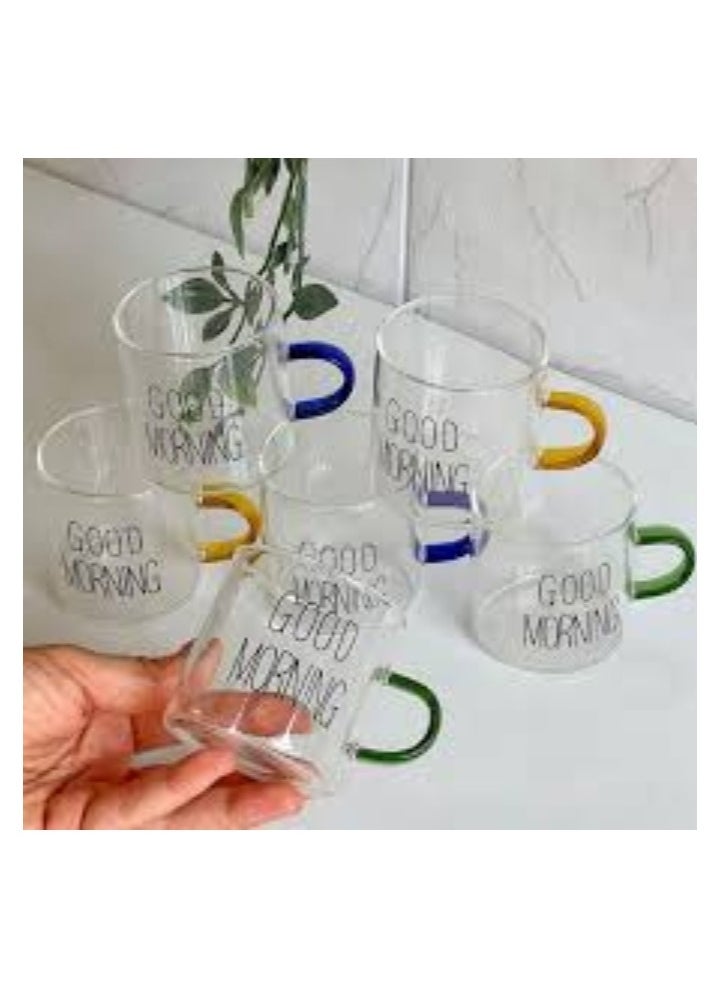 Generic Glass cup set with colored handles - 6 pieces for coffee and espresso  - Image 2