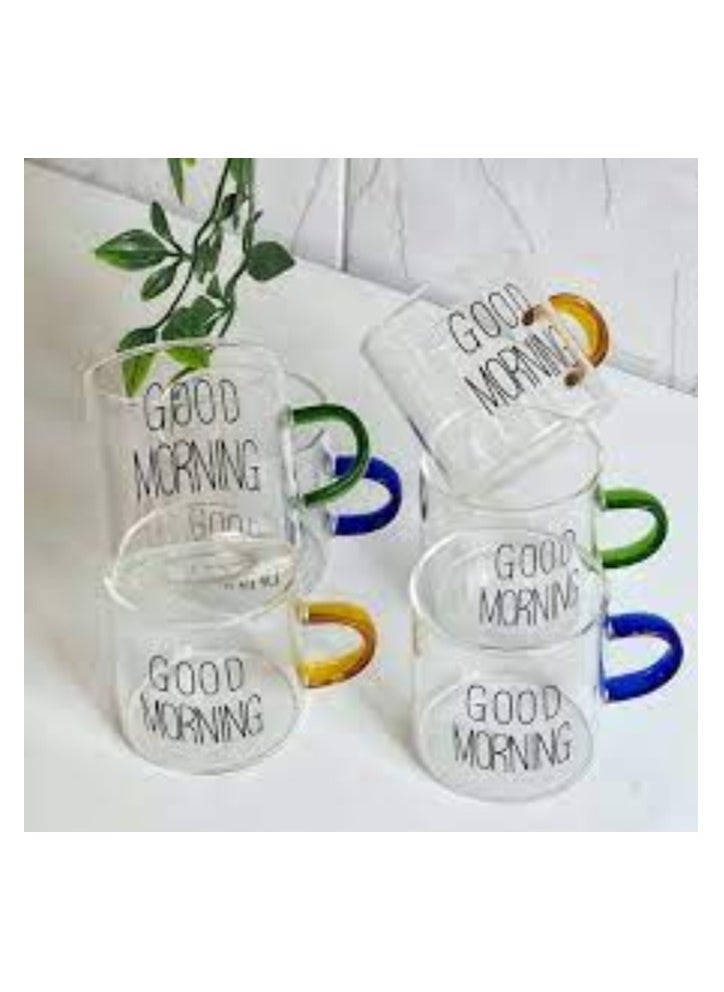 Generic Glass cup set with colored handles - 6 pieces for coffee and espresso  - Image 3