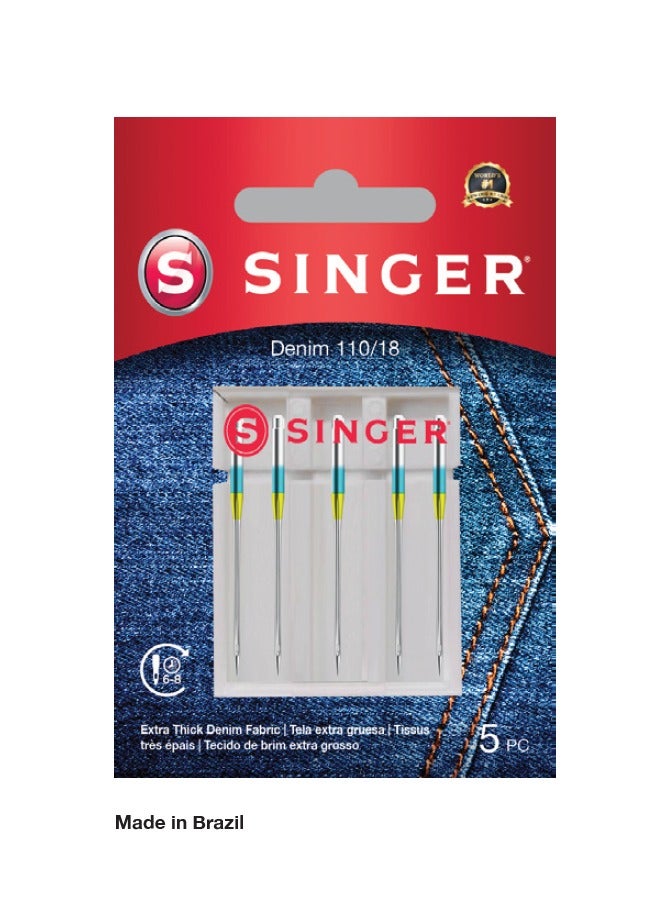 SINGER DENIM NEEDLES SIZE 110/18 (PACK OF 5 NEEDLE) BRAZIL