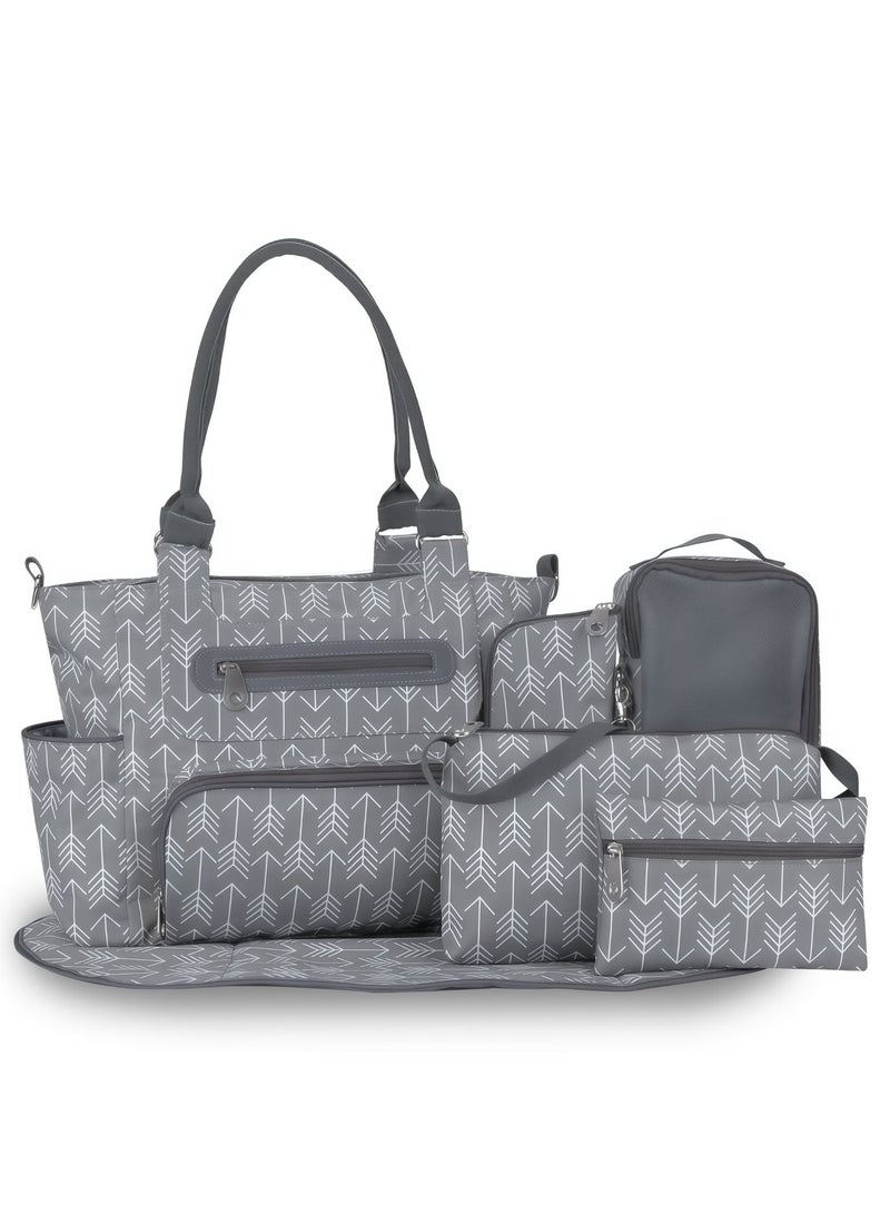 Multifunctional Waterproof Diaper Bag 7-Piece Set with Stroller Clips, Large Capacity Baby Tote with Changing Pad, Bottle Bag & Accessories, Travel Diaper Bag for New Mom Essentials, Machine Washable - Image 1