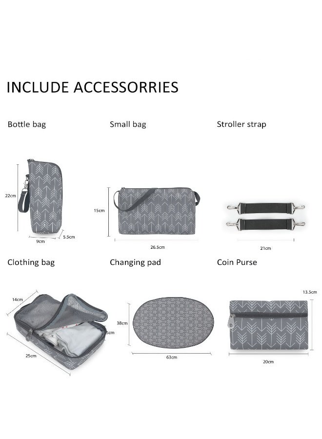 Multifunctional Waterproof Diaper Bag 7-Piece Set with Stroller Clips, Large Capacity Baby Tote with Changing Pad, Bottle Bag & Accessories, Travel Diaper Bag for New Mom Essentials, Machine Washable - Image 5