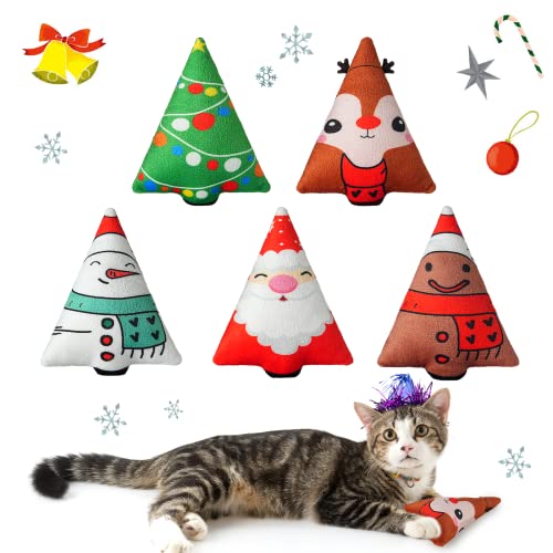 Biubiucat Christmas Catnip Toys Interactive Cats 5PCS Cat Nip ToyKitten Chew Plush GiftBest Play Kick StuffKitty Stuffed Teething PillowCute and Soft Dental Gifts 5 types of Christmas decorations - Image 1
