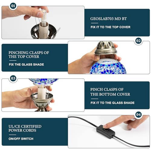 Marrakech مصباح مغربي تركي من مراكش، مصباح طاولة زجاج ملون، مصباح يدوي تركي مزخرف بقاعدة برونزية على شكل عنق البجعة بما في ذلك لمبة LED لتزيين غرفة المعيشة أو غرفة النوم (ملون مزخرف) - Image 5