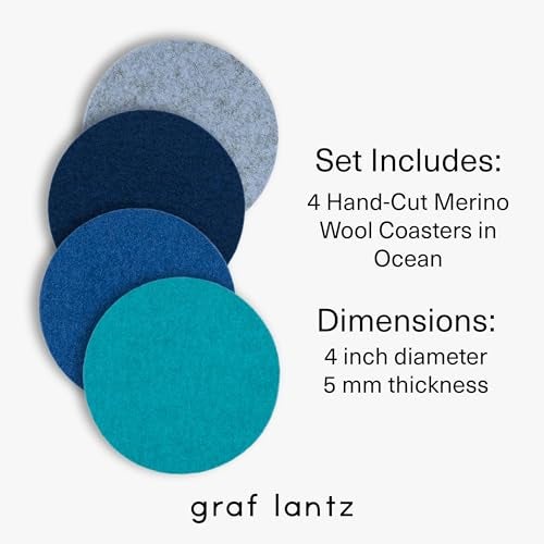 Graf Lantz - Bierfilzl Merino Wool Round Coasters Set of 4 - Ocean (4" Circles) - Absorbs 30% of Weight - German Wool - Heat Resistant, Sustainable, & Reusable - Home Decor & Coffee Table Decor - Image 4