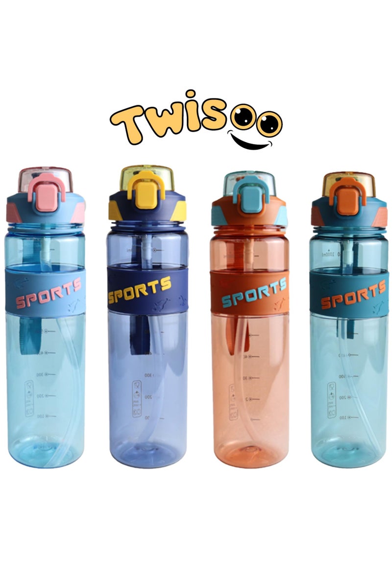Twisoo Sports Water Bottle - 1000ml Leak Proof Gym Bottle, BPA Free, Food Grade Plastic and Silicone, Ideal for Hydration at the Gym, Office, or On-the-Go (Aqua  ) - Image 5