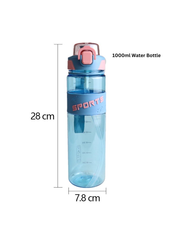 Twisoo Sports Water Bottle - 1000ml Leak Proof Gym Bottle, BPA Free, Food Grade Plastic and Silicone, Ideal for Hydration at the Gym, Office, or On-the-Go (Aqua  ) - Image 1
