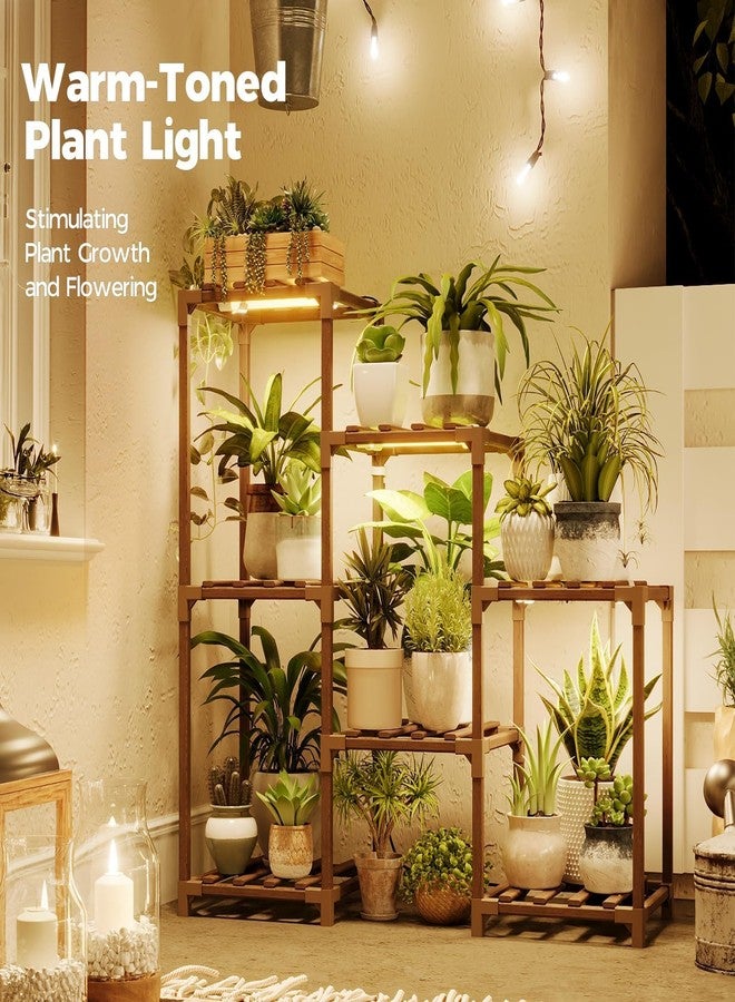 Bamworld Plant Stand with Grow Light Plant Shelf for Mutiple Pots 3 Tiers Ladder Plant Holder for Living Room Patio Boho Home Decor for Gardening Warm Light - Image 2