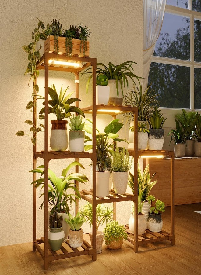 Bamworld Plant Stand with Grow Light Plant Shelf for Mutiple Pots 3 Tiers Ladder Plant Holder for Living Room Patio Boho Home Decor for Gardening Warm Light - Image 1