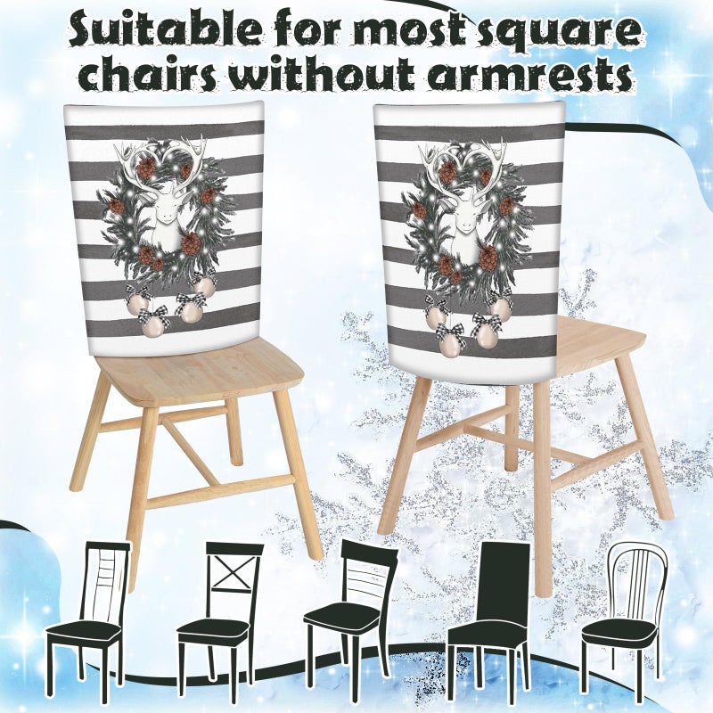 FuWeave فويف 6 أجهزة كمبيوتر كرسي عيد الميلاد يغطي كرسي عيد الميلاد أغطية خلفية كرسي عيد الميلاد واقي زلة قابلة للغسل أغطية مقعد غرفة الطعام الشتوية لزخارف المطبخ في الفندق (أبيض وأسود مدقق) - Image 4