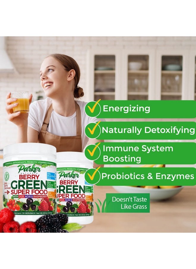 Parker Naturals - Berry Green Superfood Powder Smoothie Mix With Organic Greens  Organic Fruits Enzymes Probiotics Antioxidants Vitamins Minerals Alkalize  Detox Non Gmo Vegan  Gluten Free 240 Grams - Image 1