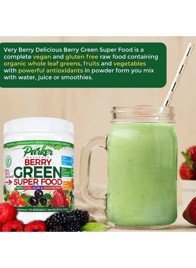 Parker Naturals - Berry Green Superfood Powder Smoothie Mix With Organic Greens  Organic Fruits Enzymes Probiotics Antioxidants Vitamins Minerals Alkalize  Detox Non Gmo Vegan  Gluten Free 240 Grams - Image 1