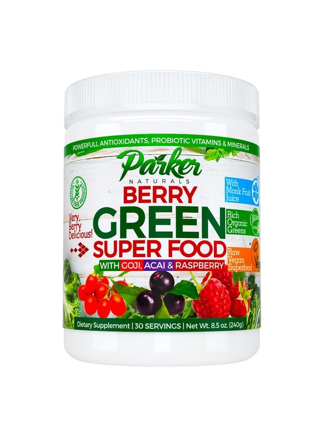 Parker Naturals - Berry Green Superfood Powder Smoothie Mix With Organic Greens  Organic Fruits Enzymes Probiotics Antioxidants Vitamins Minerals Alkalize  Detox Non Gmo Vegan  Gluten Free 240 Grams - Image 1