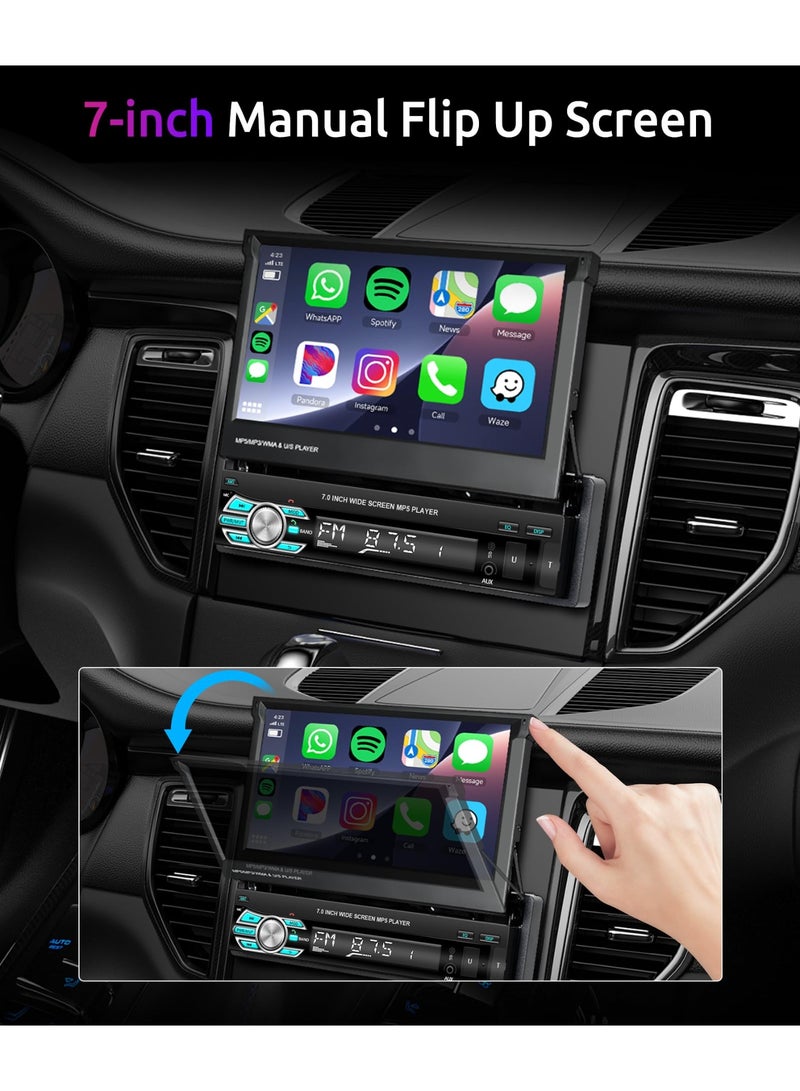 شو وو راديو ستيريو للسيارة مقاس 7 بوصات مع تطبيق Carplay وAndroid Auto وAirplay وMirrorLink، راديو سيارة قابل للطي بدقة 1080 بكسل وبلوتوث وراديو FM وكاميرا احتياطية عالية الدقة، ومنفذ USB 2.0 وبطاقة TF ومنافذ AUX-in، ويدعم SWC - Image 2