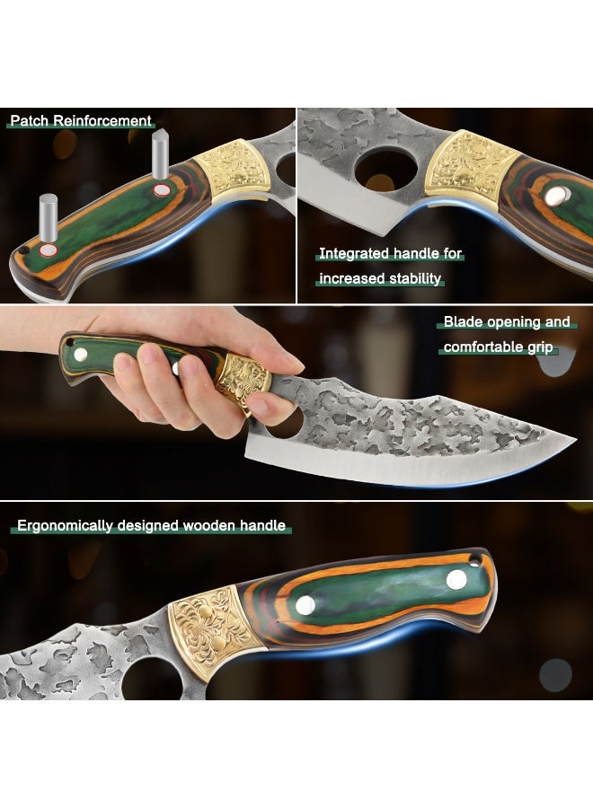 سكين الفايكنج المطرق 7 بوصة، سكين جزار مطروق يدويًا مع غمد، سكاكين طهاة المطبخ، فولاذ كربوني عالي، مناسب للاستخدام المنزلي، في الهواء الطلق، التخييم، الشواء، المطاعم - Image 3