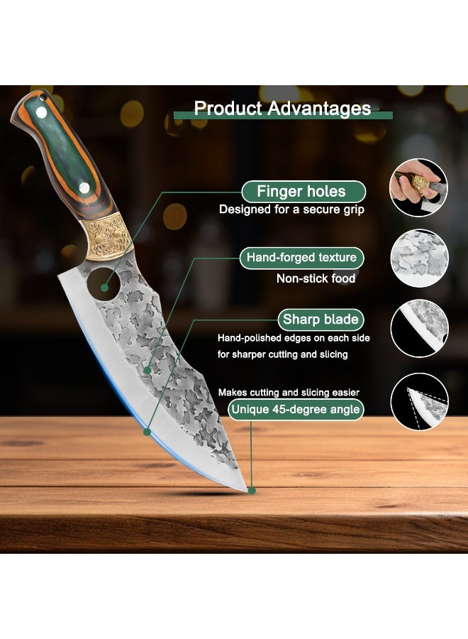 سكين الفايكنج المطرق 7 بوصة، سكين جزار مطروق يدويًا مع غمد، سكاكين طهاة المطبخ، فولاذ كربوني عالي، مناسب للاستخدام المنزلي، في الهواء الطلق، التخييم، الشواء، المطاعم - Image 4