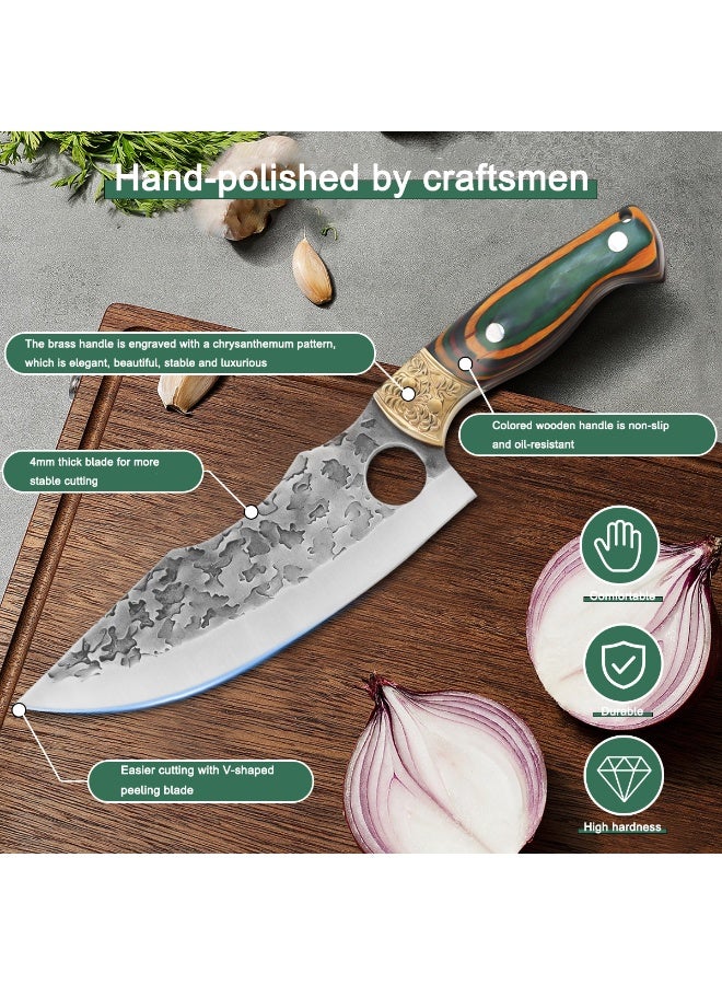 سكين الفايكنج المطرق 7 بوصة، سكين جزار مطروق يدويًا مع غمد، سكاكين طهاة المطبخ، فولاذ كربوني عالي، مناسب للاستخدام المنزلي، في الهواء الطلق، التخييم، الشواء، المطاعم - Image 5