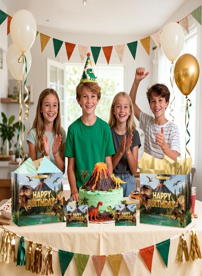 LUUFILx Realistic Dinosaur Birthday Gift Bag for Boys Jurassic Birthday Wrapping Paper Bag with Card Gold Tissue Paper Jungle Dinosaur Favors Bag for Boys Men T-rex Dino Party Supplies Bday Decorations - Image 2