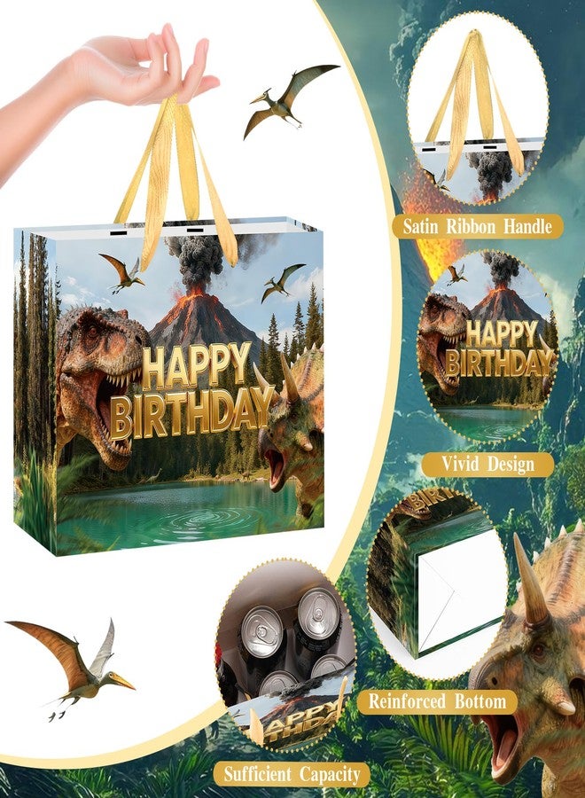 LUUFILx Realistic Dinosaur Birthday Gift Bag for Boys Jurassic Birthday Wrapping Paper Bag with Card Gold Tissue Paper Jungle Dinosaur Favors Bag for Boys Men T-rex Dino Party Supplies Bday Decorations - Image 5