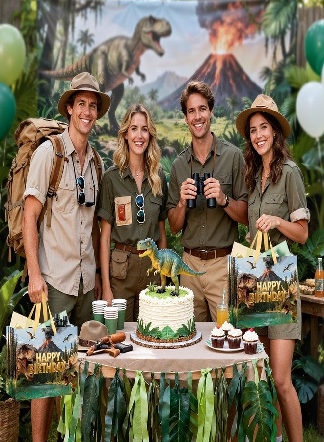LUUFILx Realistic Dinosaur Birthday Gift Bag for Boys Jurassic Birthday Wrapping Paper Bag with Card Gold Tissue Paper Jungle Dinosaur Favors Bag for Boys Men T-rex Dino Party Supplies Bday Decorations - Image 4