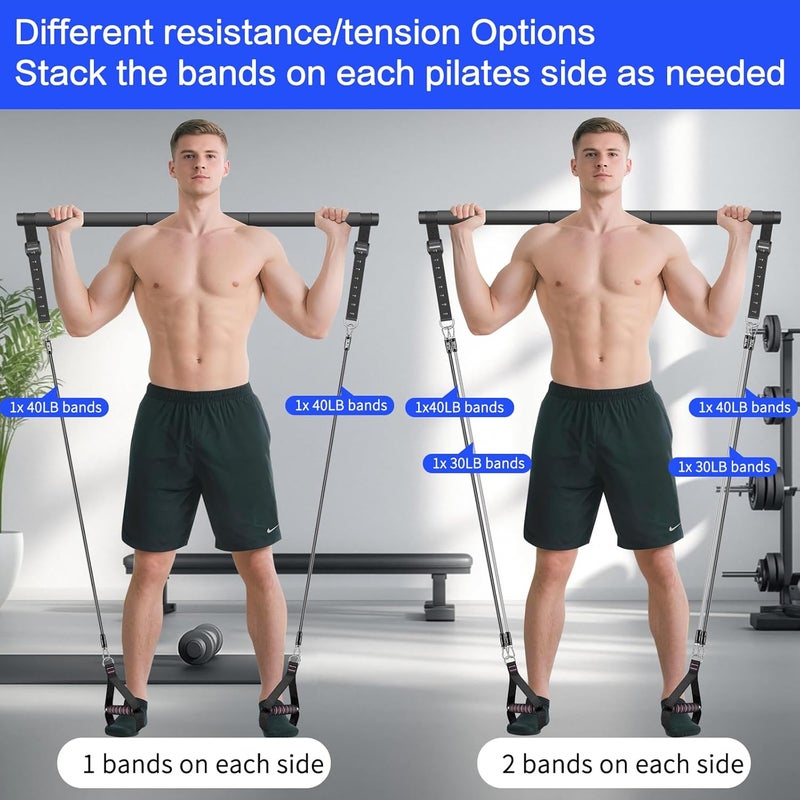 Bbtops Pilates Bar Kit with Resistance Bands,Pilates Bar with Stackable Bands Workout Equipment for Legs,Hip,Waist and Arm,Exercise Fitness Equipment for Women & Men Home Gym Yoga Pilates - Image 2