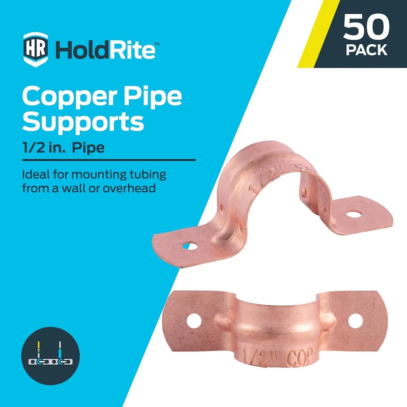 Holdrite 1/2 Inch Copper 2-Hole Strap, 50 Pack, Pipe Support, CPS05050 - Image 2