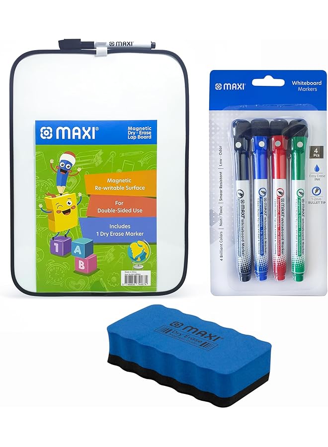 Maxi 2 Sided Dry Wipe Whiteboard A4 Assorted Color Plus 4Pcs Slim Whiteboard Colour Markers 1 2Mm Child Safe Non Toxic Inks For Kids Adult Student Office School Works On Most Non Porous Surfaces - Image 1