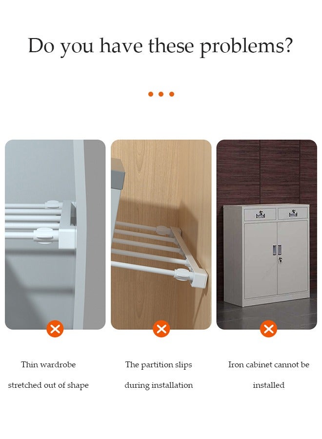 DUNISO Wardrobe Tension Rack, expandable wardrobe rack, adjustable storage rack, non perforated collection partition, used for wardrobes, cabinets, bookshelves, bathrooms, white (24cm wide, adjustable from 38 to 60cm long) - Image 4