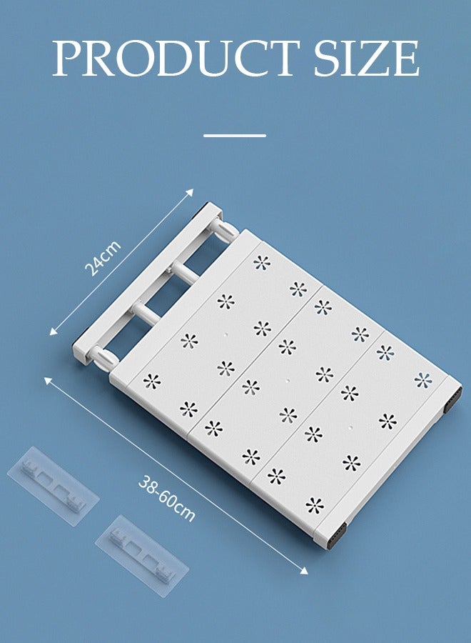 DUNISO Wardrobe Tension Rack, expandable wardrobe rack, adjustable storage rack, non perforated collection partition, used for wardrobes, cabinets, bookshelves, bathrooms, white (24cm wide, adjustable from 38 to 60cm long) - Image 2
