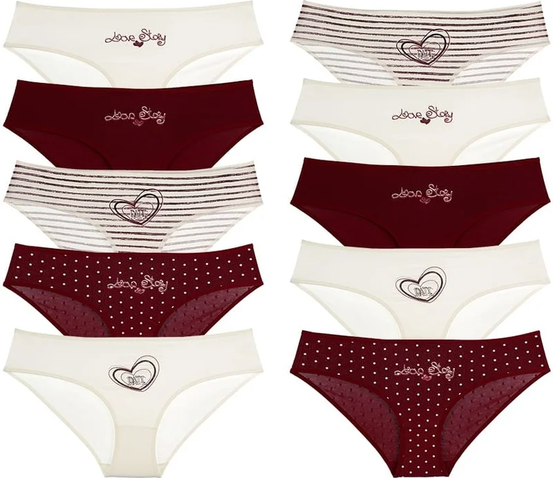دونيلا Women's 10-Piece Love Printed High Waist Panties - 31711277B
