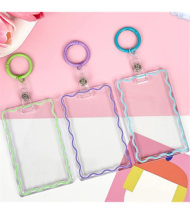 Transparent Card Holder Keychain 3 Pack Random Colors ID Bank Protective Cover - Image 1